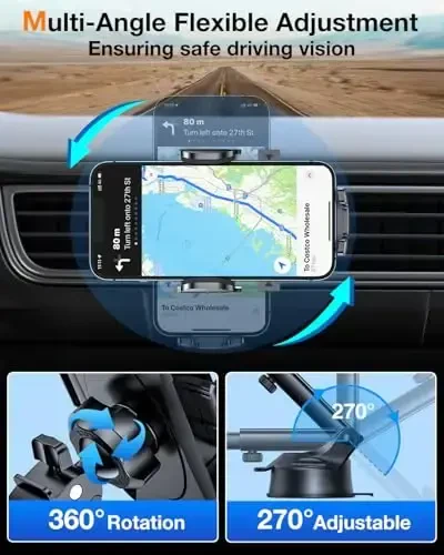 HTU 𝟐𝟎𝟐𝟔 𝐔𝐩𝐠𝐫𝐚𝐝𝐞𝐝【True Military-Grade】 Car Phone Holder【Safety Certs & No Smell】 Cell Phone Holder for Car Mount for Dashboard Windshield Air Vent Long Arm Thick Case,Green - 4