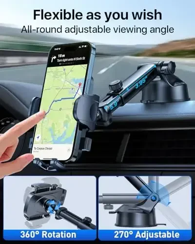 HTU 𝟐𝟎𝟐𝟔 𝐔𝐩𝐠𝐫𝐚𝐝𝐞𝐝【True Military-Grade】 Car Phone Holder【Safety Certs & No Smell】 Cell Phone Holder for Car Mount for Dashboard Windshield Air Vent Long Arm Thick Case,Green - 5