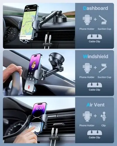 HTU 𝟐𝟎𝟐𝟔 𝐔𝐩𝐠𝐫𝐚𝐝𝐞𝐝【True Military-Grade】 Car Phone Holder【Safety Certs & No Smell】 Cell Phone Holder for Car Mount for Dashboard Windshield Air Vent Long Arm Thick Case,Green - 5