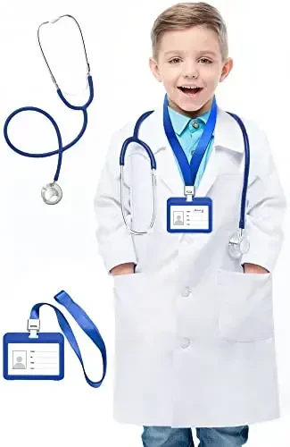 HTVYYDS Doctor Costume Kids, Lab Coat for Kids with Working Stethoscope and ID Card, Doctor Scientist Costume for Boy Girl - 1