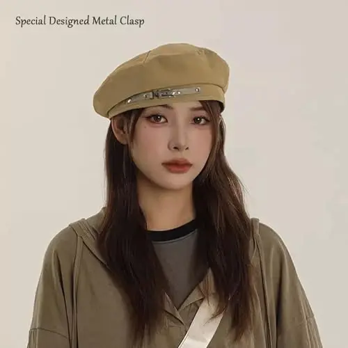 huablo French Beret Hats for Women Painter's hat Metal Clasp Artist Beret Black Cap for Womens Girls Lady - HUABLO (1)