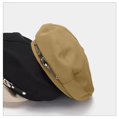 huablo French Beret Hats for Women Painter's hat Metal Clasp Artist Beret Black Cap for Womens Girls Lady - 3
