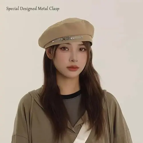 huablo French Beret Hats for Women Painter's hat Metal Clasp Artist Beret Black Cap for Womens Girls Lady 
