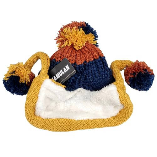 HUAMULAN Women Winter Peruvian Cover Ears Beanie Hat Ear Flaps Sherpa Ski Snow Hats Knit Fleece Lined 3 Pom Pom - 2