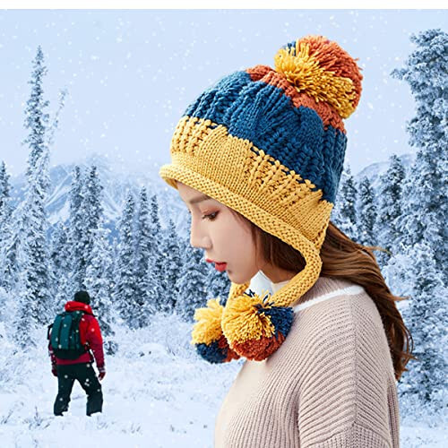 HUAMULAN Women Winter Peruvian Cover Ears Beanie Hat Ear Flaps Sherpa Ski Snow Hats Knit Fleece Lined 3 Pom Pom - 6