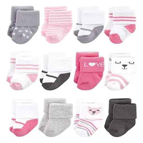 Hudson Baby Baby Girls' Cotton Rich Newborn and Terry Socks 