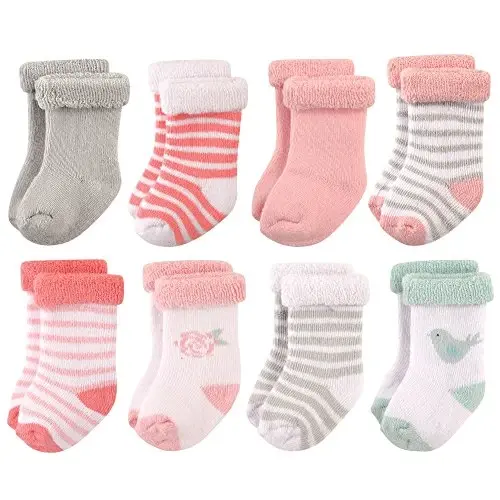 Hudson Baby Baby Girls' Cotton Rich Newborn and Terry Socks 