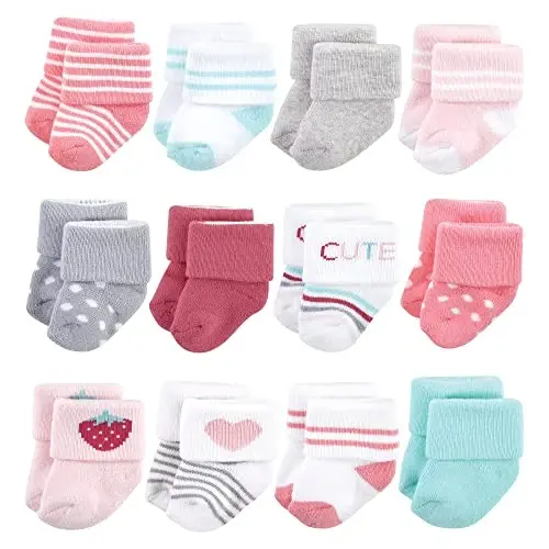 Hudson Baby Baby Girls' Cotton Rich Newborn and Terry Socks 