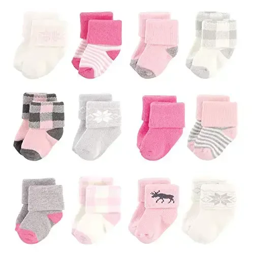Hudson Baby Baby Girls' Cotton Rich Newborn and Terry Socks 