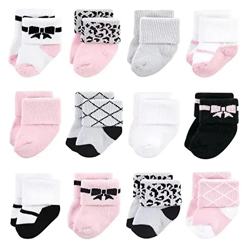 Hudson Baby Baby Girls' Cotton Rich Newborn and Terry Socks 