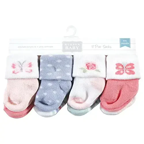 Hudson Baby Baby Girls' Cotton Rich Newborn and Terry Socks - 2