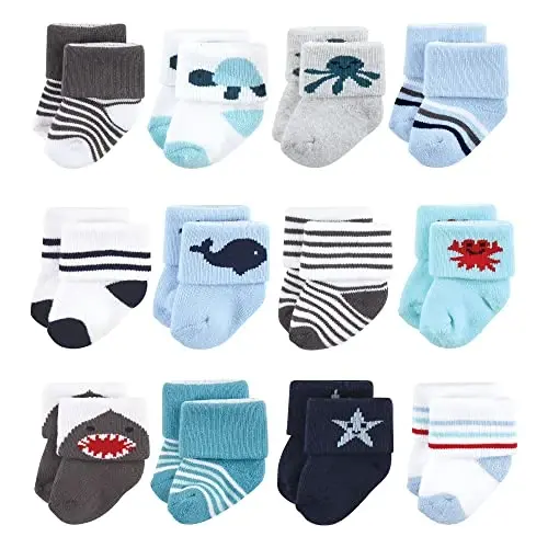 Hudson Baby Baby Girls' Cotton Rich Newborn and Terry Socks 