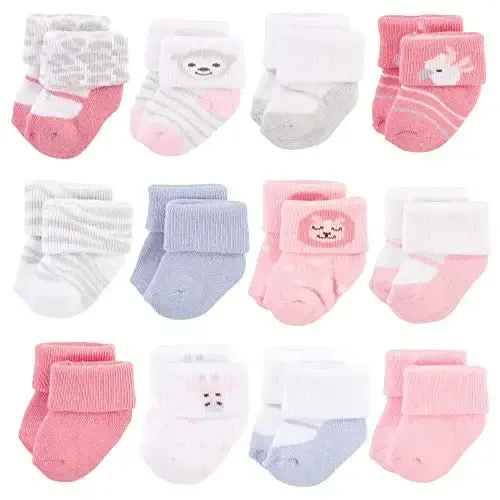 Hudson Baby Baby Girls' Cotton Rich Newborn and Terry Socks 