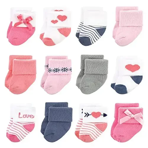 Hudson Baby Baby Girls' Cotton Rich Newborn and Terry Socks 