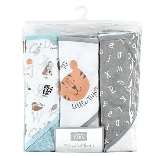 Hudson Baby Unisex Baby Cotton Rich Hooded Towels, Alphabet, One Size (Pack of 2) - 1