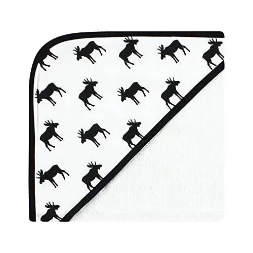 Hudson Baby Unisex Baby Cotton Rich Hooded Towels, Black Moose, One Size - 4