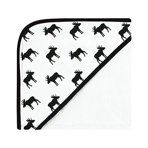 Hudson Baby Unisex Baby Cotton Rich Hooded Towels, Black Moose, One Size - 4