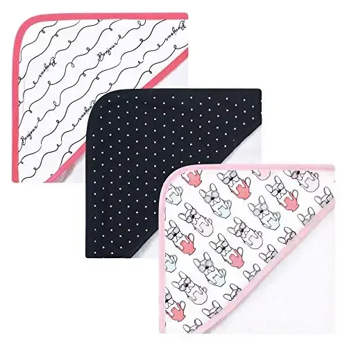 Hudson Baby Unisex Baby Cotton Rich Hooded Towels, Bonjour, One Size 