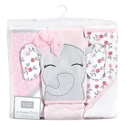 Hudson Baby Unisex Baby Cotton Rich Hooded Towels, Floral Pretty Elephant, One Size - 2