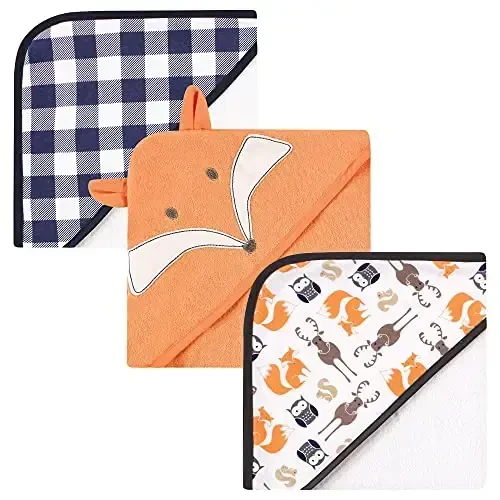 Hudson Baby Unisex Baby Cotton Rich Hooded Towels, Fox, One Size 
