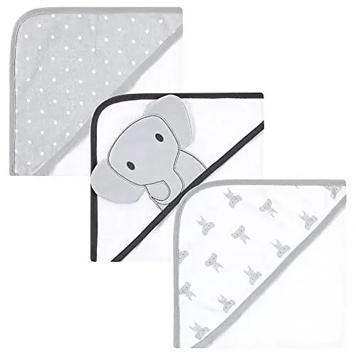 Hudson Baby Unisex Baby Cotton Rich Hooded Towels, Gray Modern Elephant, One Size - Hudson Baby