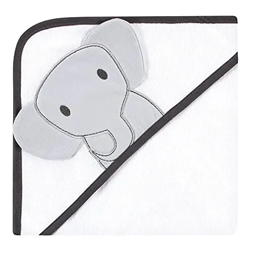 Hudson Baby Unisex Baby Cotton Rich Hooded Towels, Gray Modern Elephant, One Size - 3