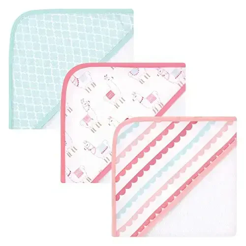 Hudson Baby Unisex Baby Cotton Rich Hooded Towels, Llama, One Size 