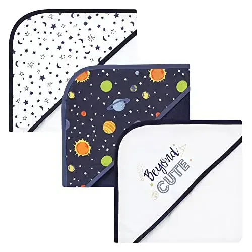 Hudson Baby Unisex Baby Cotton Rich Hooded Towels, Solar System, One Size - 1