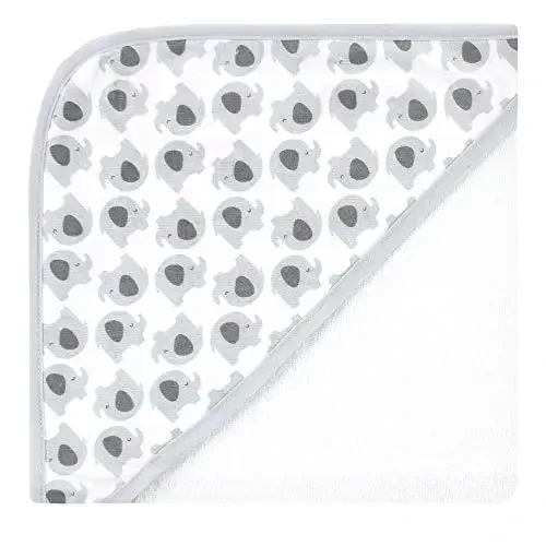 Hudson Baby Unisex Baby Cotton Rich Hooded Towels, White Dots Gray Elephant, One Size - MODAZONE (1)