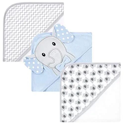 Hudson Baby Unisex Baby Cotton Rich Hooded Towels, White Dots Gray Elephant, One Size - Hudson Baby