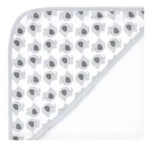 Hudson Baby Unisex Baby Cotton Rich Hooded Towels, White Dots Gray Elephant, One Size - Hudson Baby (1)