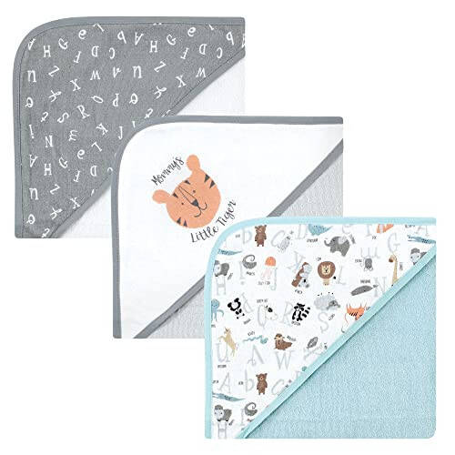 Hudson Baby Unisex Baby Cotton Rich kaputli sochiqlar, Alifbolar, Bir o'lcham - 11
