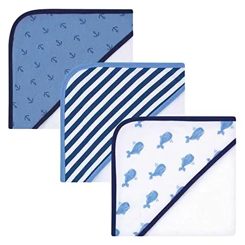Hudson Baby Unisex Baby Rayon from Bamboo Rich Hooded Towels, Blue Whale, One Size 