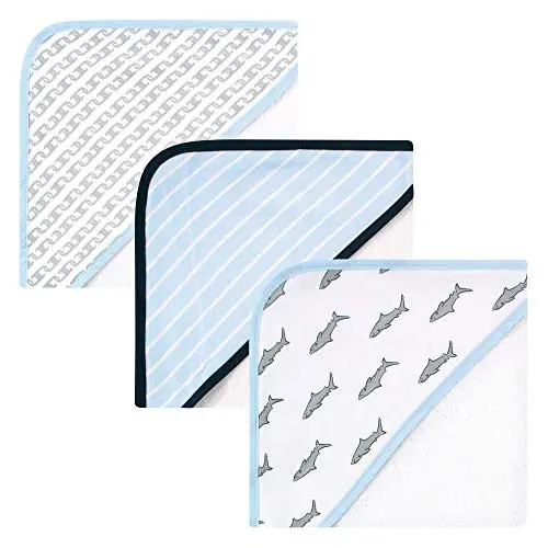 Hudson Baby Unisex Baby Rayon from Bamboo Rich Hooded Towels, Shark, One Size 