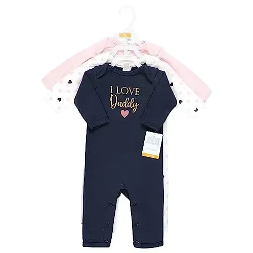 Hudson Baby Unisex Baby Cotton Coveralls, Girl-Daddy Pink Navy, 0-3 Months - HUDSON BABY (1)