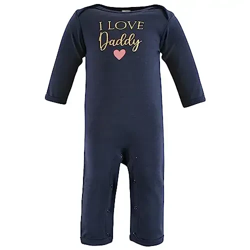 Hudson Baby Unisex Baby Cotton Coveralls, Girl-Daddy Pink Navy, 0-3 Months - 3