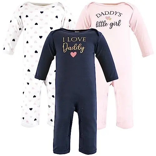 Hudson Baby Unisex Baby Cotton Coveralls, Girl-Daddy Pink Navy, 0-3 Months 