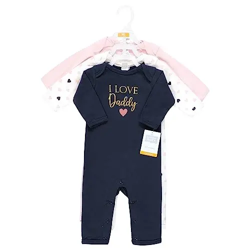 Hudson Baby Unisex Baby Cotton Coveralls, Girl-Daddy Pink Navy, 0-3 Months - 2