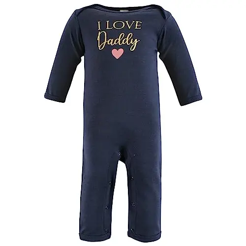 Hudson Baby Unisex Baby Cotton Coveralls, Girl-Daddy Pink Navy, 0-3 Months - 3