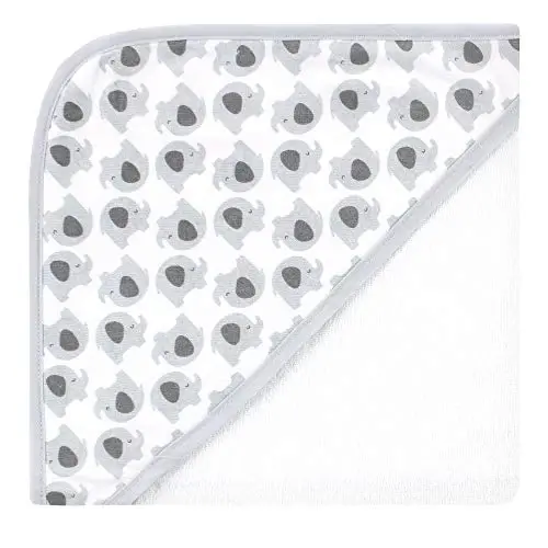 Hudson Baby Unisex Baby Cotton Rich Hooded Towels, White Dots Gray Elephant, One Size - 2