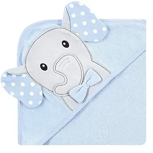 Hudson Baby Unisex Baby Cotton Rich Hooded Towels, White Dots Gray Elephant, One Size - 3
