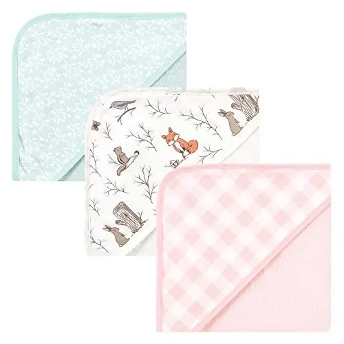 Hudson Baby Unisex Baby Cotton Rich Hooded Towels, Enchanted Forest, One Size - 1
