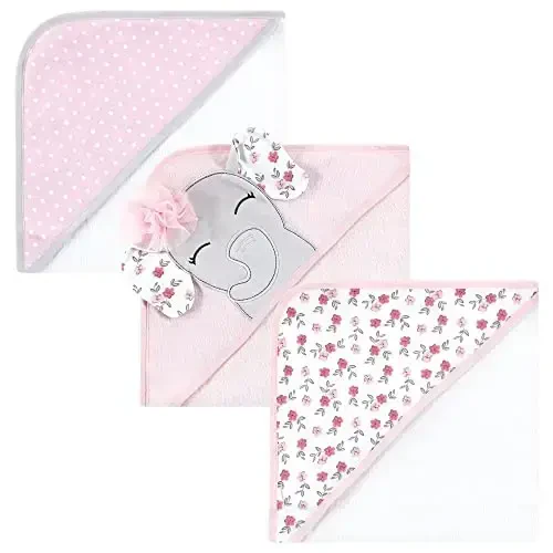 Hudson Baby Unisex Baby Cotton Rich Hooded Towels, Floral Pretty Elephant, One Size - 1