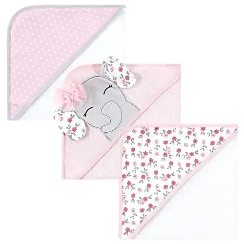 Hudson Baby Unisex Baby Cotton Rich Hooded Towels, Floral Pretty Elephant, One Size 