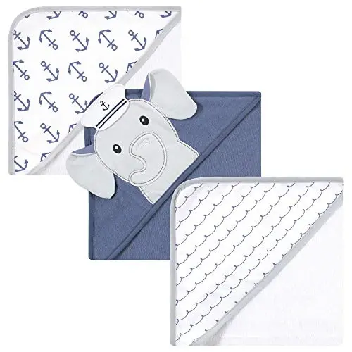 Hudson Baby Unisex Baby Cotton Rich Hooded Towels, Sailor Elephant, One Size - HUDSON BABY