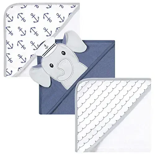 Hudson Baby Unisex Baby Cotton Rich Hooded Towels, Sailor Elephant, One Size 