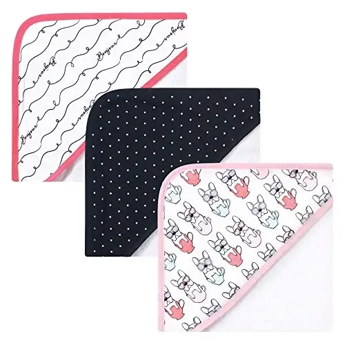 Hudson Baby Unisex Baby Cotton Rich Hooded Towels, Bonjour, One Size - HUDSON BABY