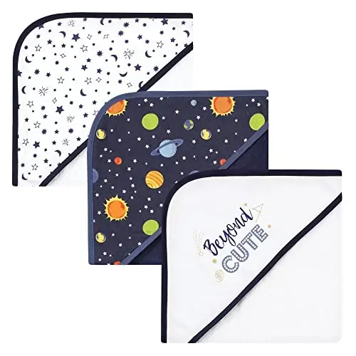 Hudson Baby Unisex Baby Cotton Rich Hooded Towels, Solar System, One Size 