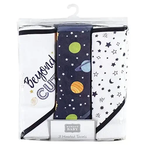 Hudson Baby Unisex Baby Cotton Rich Hooded Towels, Solar System, One Size - 2