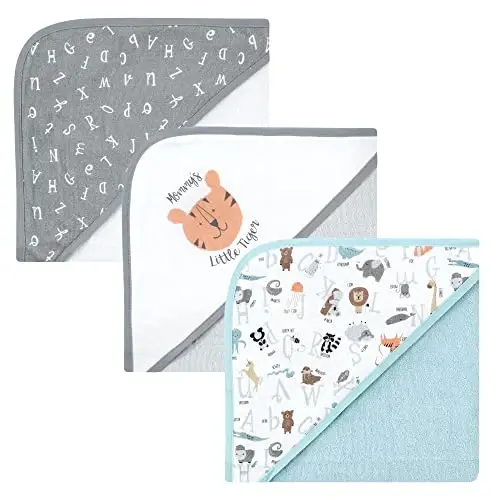 Hudson Baby Unisex Baby Cotton Rich Hooded Towels, Alphabet, One Size - 1
